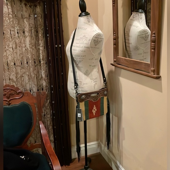 Myra Bag Crossbody West Southwest Rubious Leather Crossbody Bag with Long Fringe - Picture 15 of 16